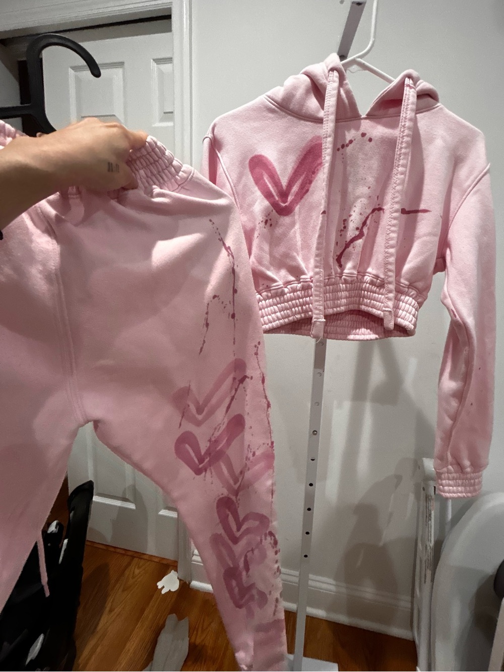 Pink Heart Crop Hoodie and Jogger Set Viral Tik Tok